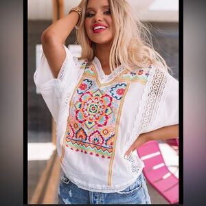 Savanna Jane White Tunic with Bright Multicolor Embroidery